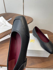 THE ROW 26S SQUARE TOE  BALLET FLATS IN BLACK CALFSKIN