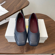 THE ROW 26S SQUARE TOE  BALLET FLATS IN BLUE BLACK CALFSKIN