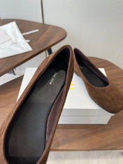 THE ROW 26S FLATS IN DARK BROWN SUEDE