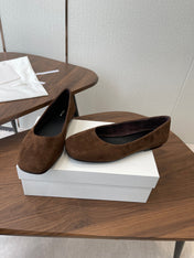 THE ROW 26S FLATS IN DARK BROWN SUEDE