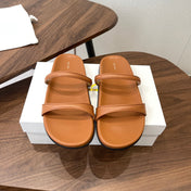 THE ROW 26S DOUBLE STRAP FLAT SANDALS IN CARAMEL BROWN CALFSKIN