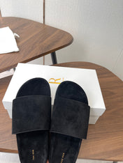 THE ROW 26S SLIDE SANDALS IN BLACK SUEDE