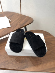 THE ROW 26S SLIDE SANDALS IN BLACK SUEDE