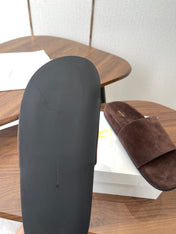 THE ROW 26S SLIDE SANDALS IN CHOCOLATE BROWN SUEDE