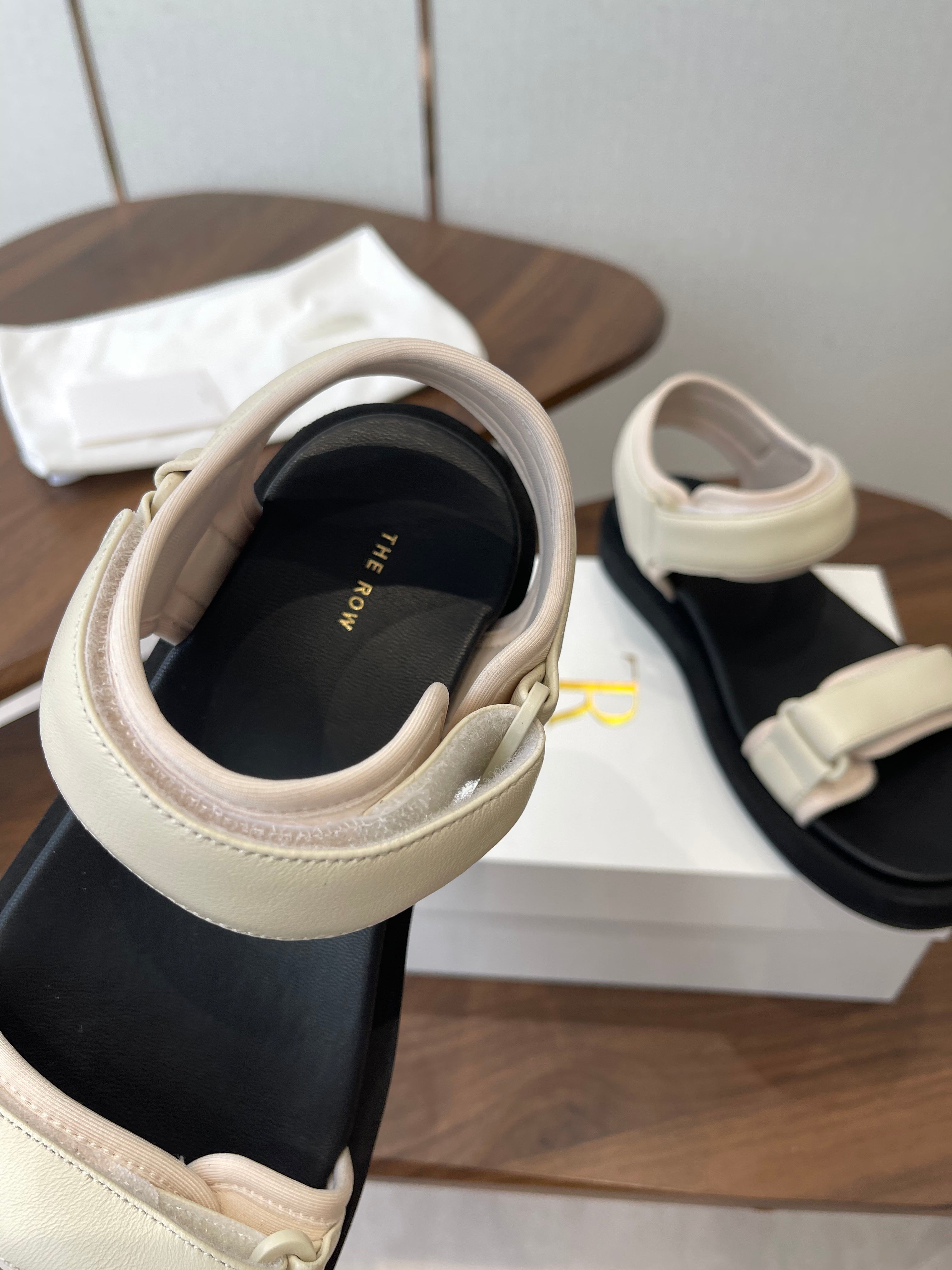 THE ROW 26S DOUBLE STRAP SANDALS IN IVORY WHITE CALFSKIN