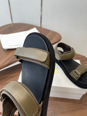 THE ROW 26S DOUBLE STRAP SANDALS IN OLIVE GREEN CALFSKIN