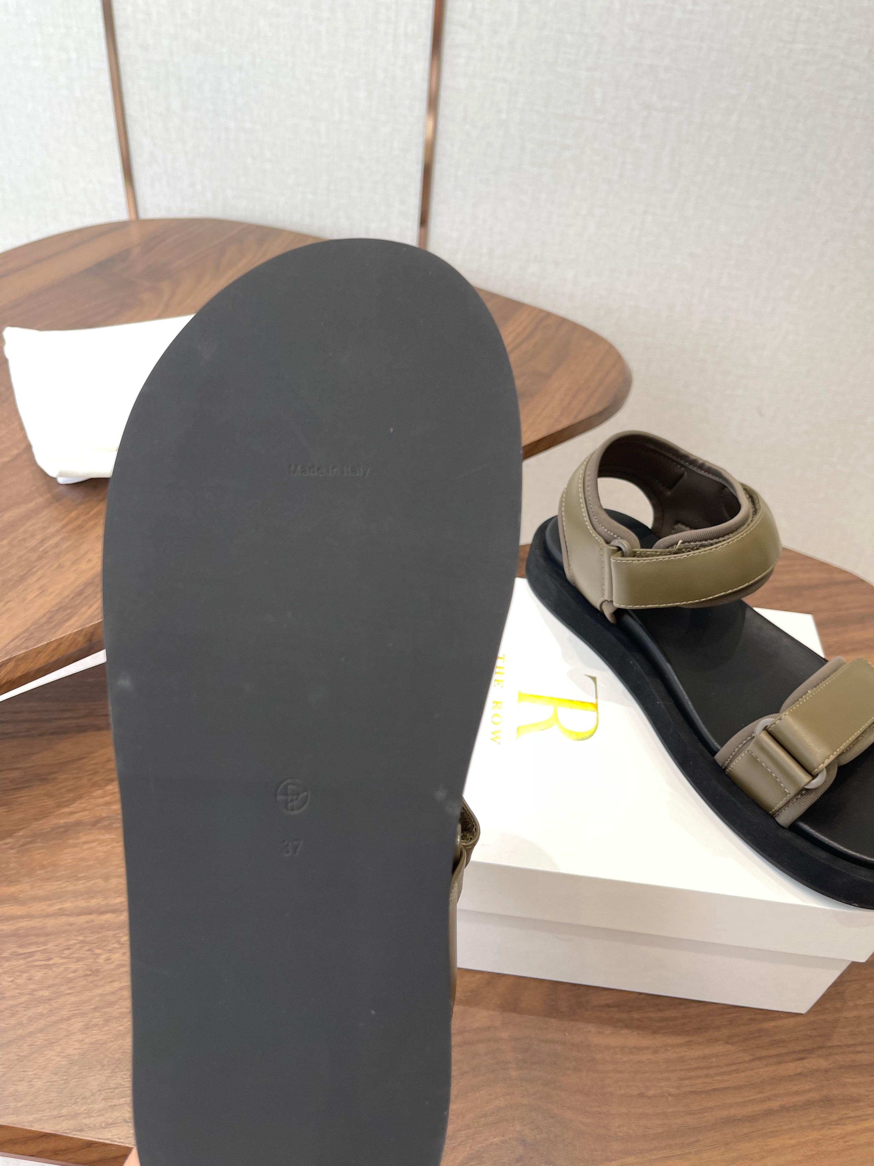 THE ROW 26S DOUBLE STRAP SANDALS IN OLIVE GREEN CALFSKIN