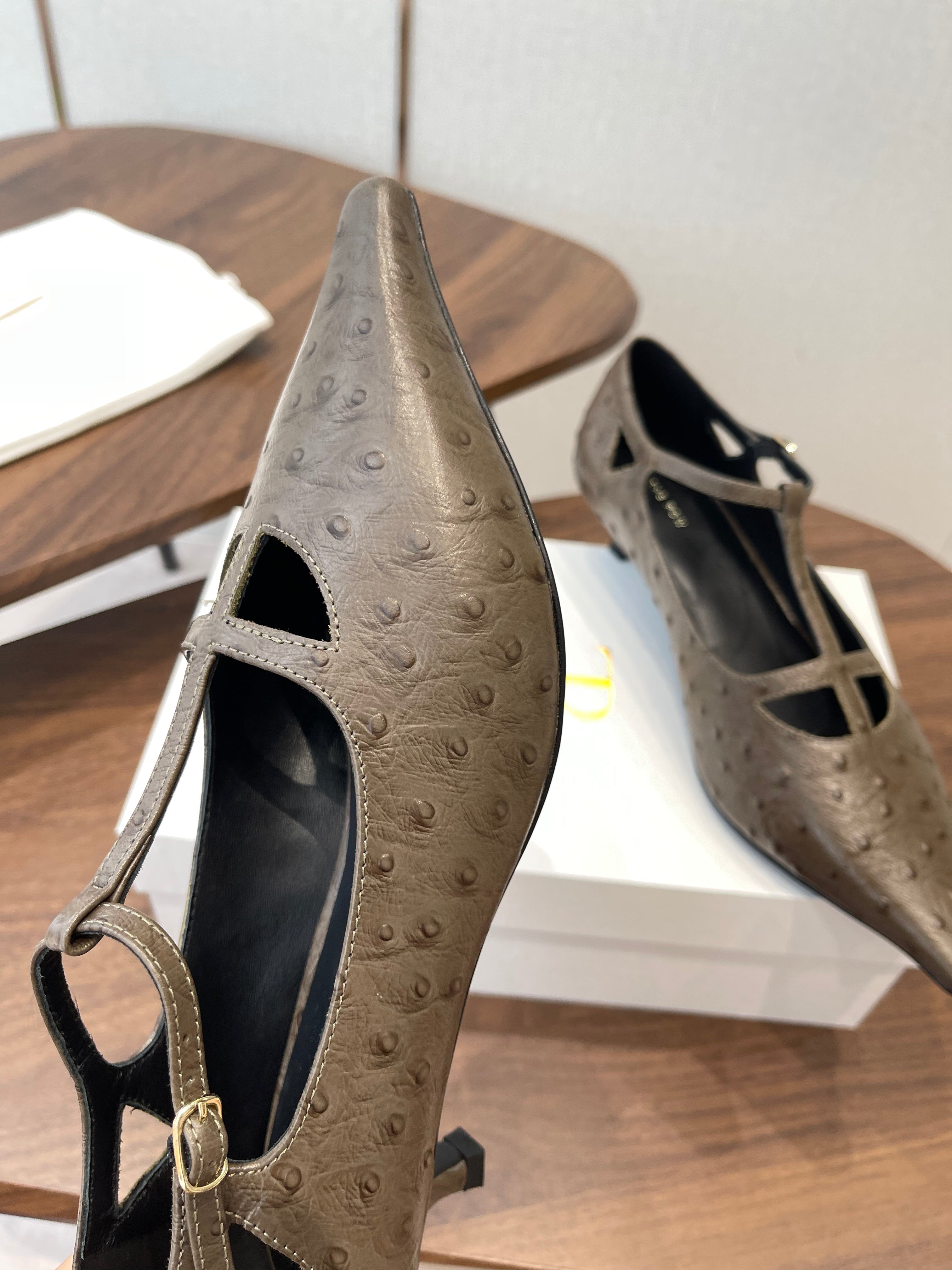 THE ROW 26S POINTED TOE T STRAP PUMPS 35MM IN BROWN CALFSKIN