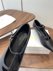 THE ROW 26S POINTED TOE T STRAP PUMPS 35MM IN BLACK CALFSKIN