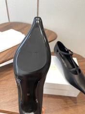 THE ROW 26S POINTED TOE T STRAP PUMPS 35MM IN BLACK CALFSKIN
