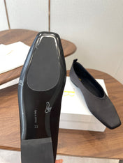 THE ROW 26S SQUARE TOE BALLET FLATS IN BLACK SATIN