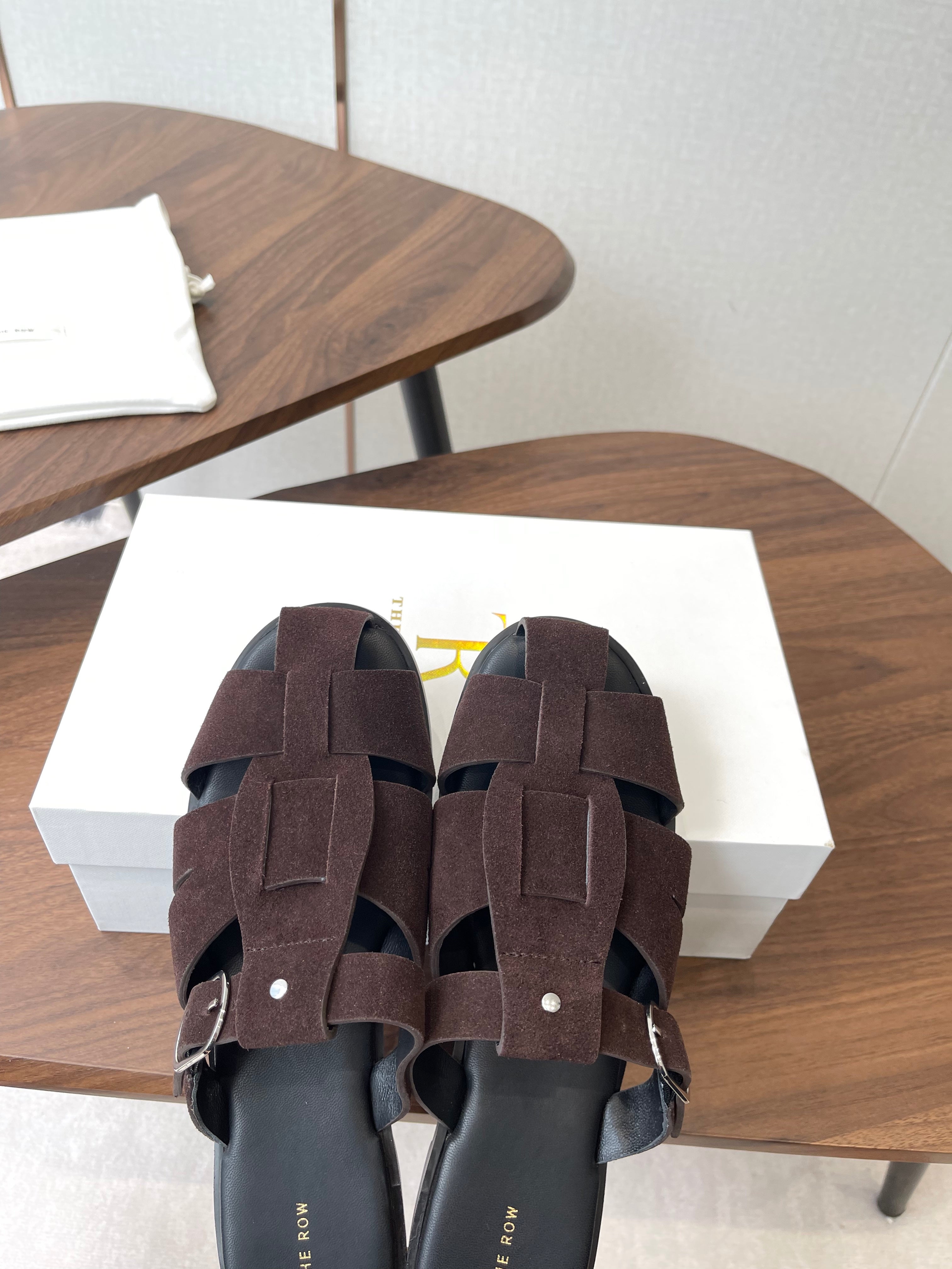 THE ROW 26S GLADIATOR SLIDE SANDALS IN DARK BROWN SUEDE