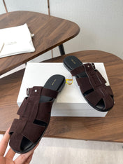 THE ROW 26S GLADIATOR SLIDE SANDALS IN DARK BROWN SUEDE