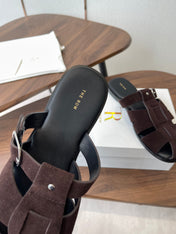 THE ROW 26S GLADIATOR SLIDE SANDALS IN DARK BROWN SUEDE