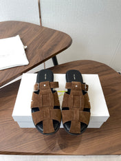 THE ROW 26S GLADIATOR SLIDE SANDALS IN BROWN SUEDE