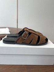 THE ROW 26S GLADIATOR SLIDE SANDALS IN BROWN SUEDE