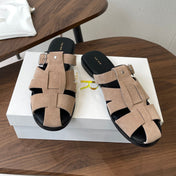 THE ROW 26S GLADIATOR SLIDE SANDALS IN TAUPE BEIGE SUEDE