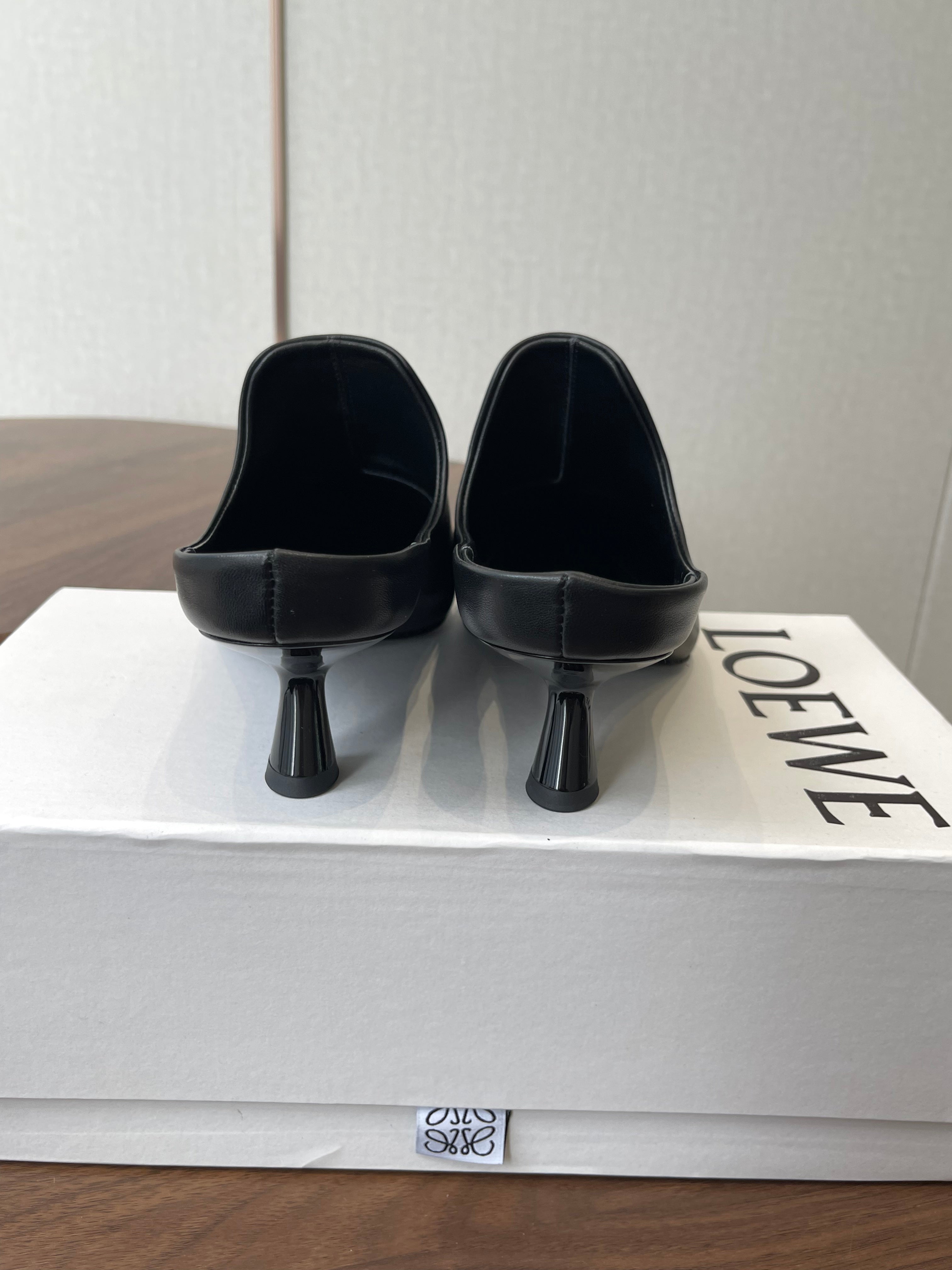 LOEWE 26S EMILY MULE 55MM IN BLACK CALFSKIN
