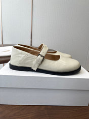 THE ROW 26S MARY JANE FLATS IN WHITE PATENT CALFSKIN