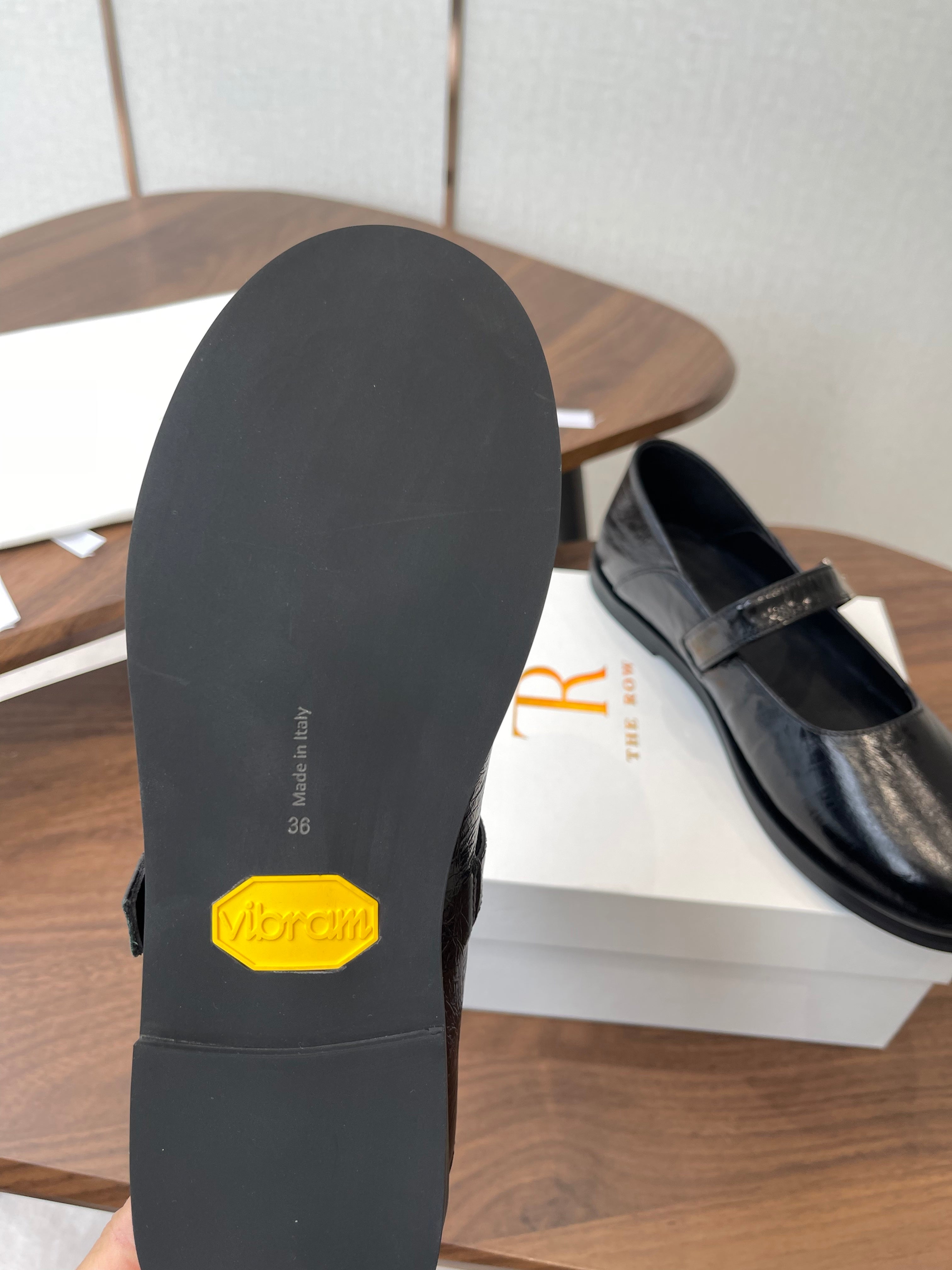 THE ROW 26S MARY JANE FLATS IN BLACK PATENT CALFSKIN