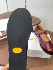 THE ROW 26S MARY JANE FLATS IN DARK RED PATENT CALFSKIN