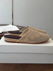 THE ROW 26S MULE FLATS IN BEIGE CROCHET MESH