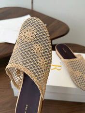 THE ROW 26S MULE FLATS IN BEIGE CROCHET MESH