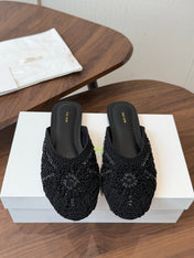 THE ROW 26S PEARL EMBELLISHED CROCHET MULE FLATS IN BLACK