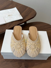THE ROW 26S PEARL EMBELLISHED CROCHET MULE FLATS IN IVORY WHITE