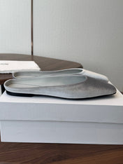 THE ROW 26S POINTED TOE MULES IN LIGHT GREY VELVET