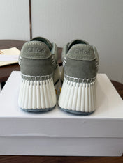 CHLOE 26S LACE-UP SNEAKERS IN DUSTY SAGE GREEN SUEDE