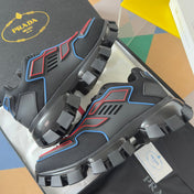 PRADA 26S CLOUDBUST THUNDER SNEAKERS 60MM IN BLACK AND RED MESH FABRIC AND TPU