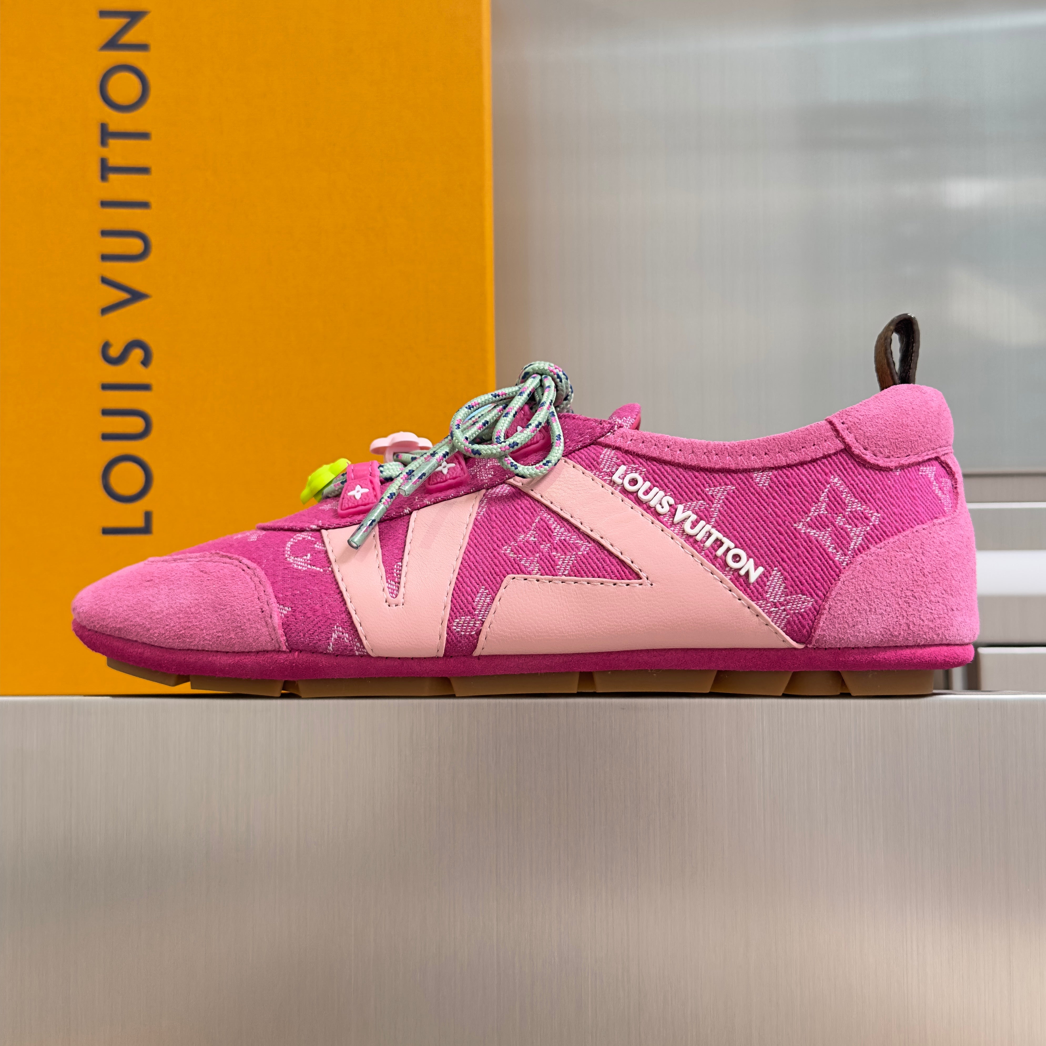 LV 26S SNEAKERINA SNEAKERS IN HOT PINK MONOGRAM CANVAS AND SUEDE