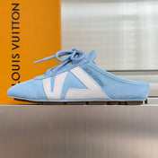 LV 26S LACE UP MULE SNEAKERS IN LIGHT BLUE SUEDE AND CALFSKIN