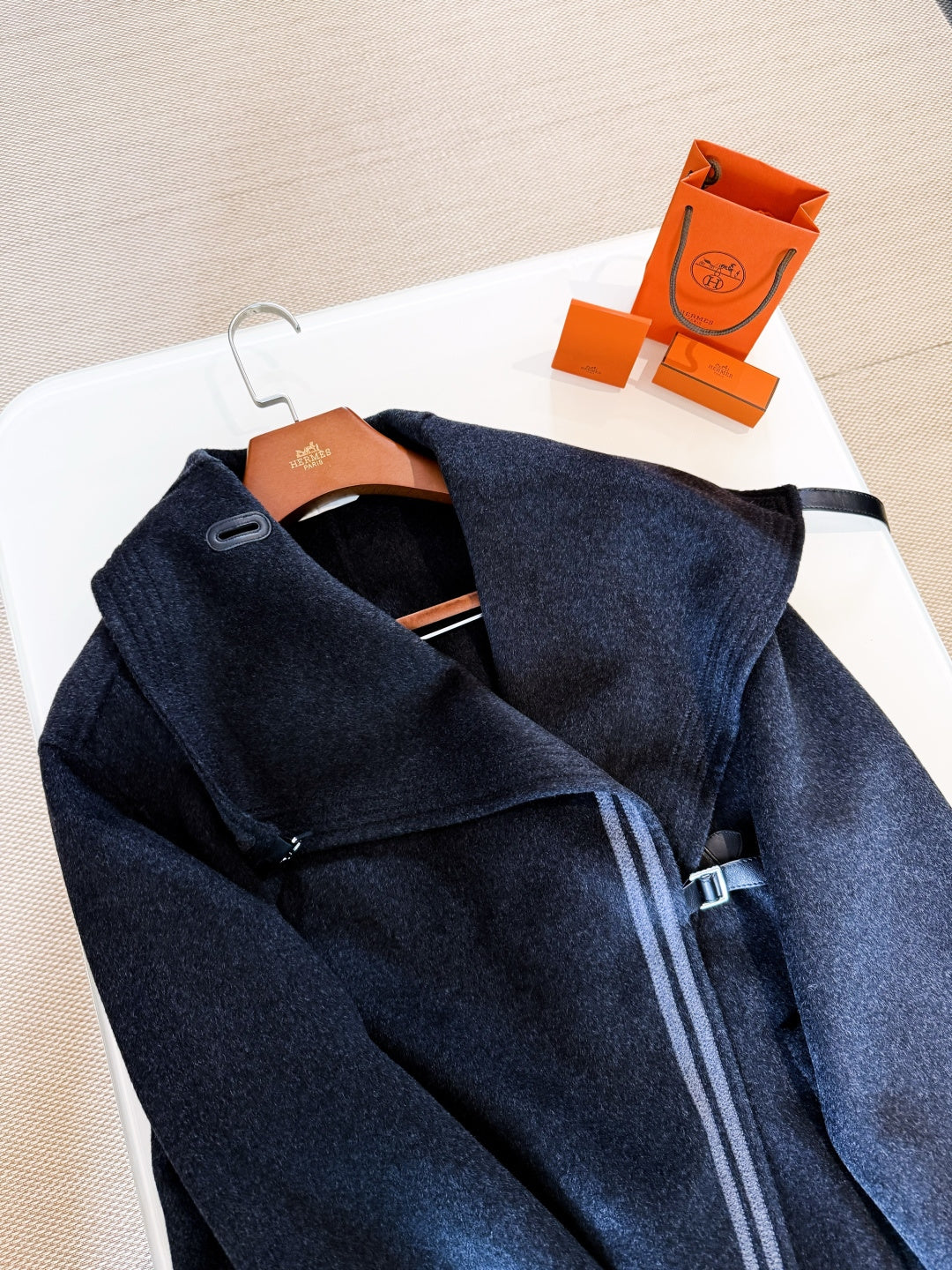 HERMES 25S LONG STAND-COLLAR CASHMERE COAT 257