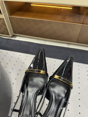 YSL 26S HEELED SLINGBACKS 75 MM IN BLACK GLOSSY CALFSKIN
