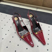 YSL 26S HEELED SLINGBACKS 75 MM IN DARK RED GLOSSY CALFSKIN