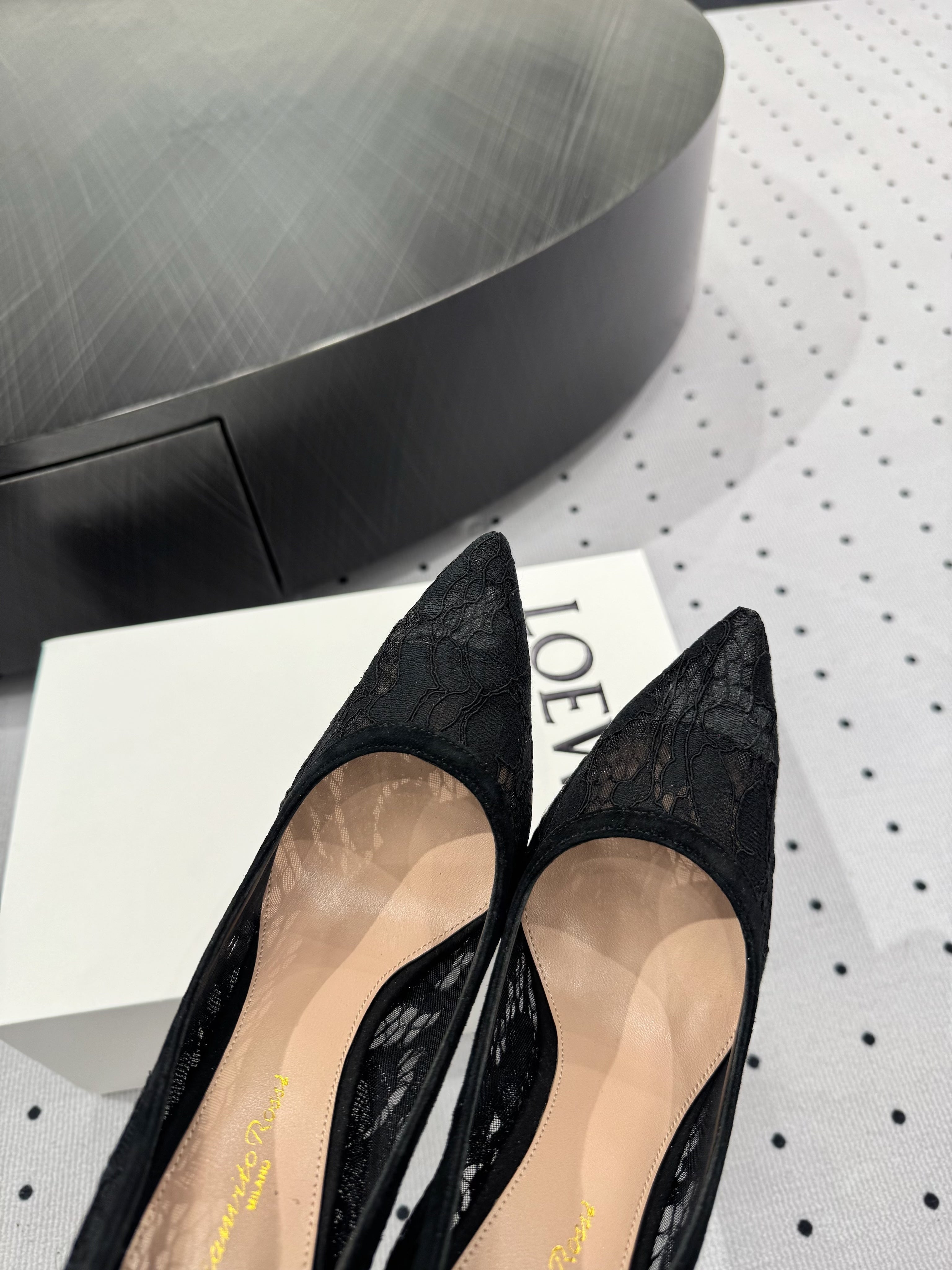 GIANVITO ROSSI 26S HIGH HEELS 105 MM IN BLACK LACE FABRIC