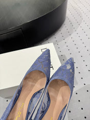 GIANVITO ROSSI 26S HIGH HEELS 105 MM IN PERIWINKLE BLUE LACE FABRIC