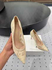GIANVITO ROSSI 26S HIGH HEELS 105 MM IN BEIGE LACE FABRIC