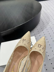 GIANVITO ROSSI 26S HIGH HEELS 105 MM IN BEIGE LACE FABRIC
