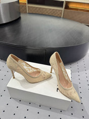 GIANVITO ROSSI 26S HIGH HEELS 105 MM IN BEIGE LACE FABRIC