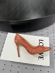GIANVITO ROSSI 26S HIGH HEELS 105 MM IN PEACH ORANGE LACE FABRIC