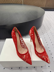 GIANVITO ROSSI 26S HIGH HEELS 105 MM IN DARK RED LACE FABRIC