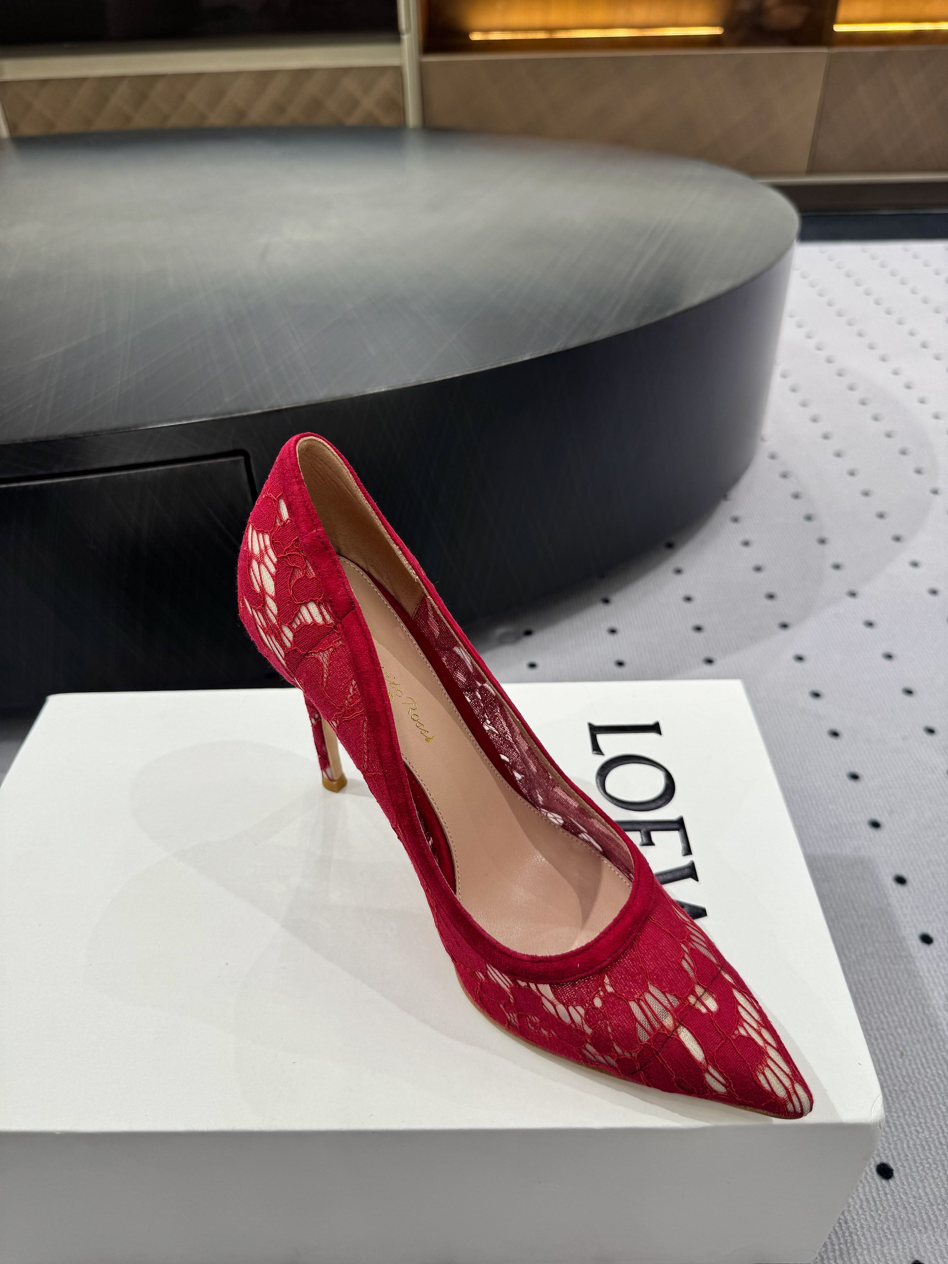 GIANVITO ROSSI 26S HIGH HEELS 105 MM IN DARK RED LACE FABRIC