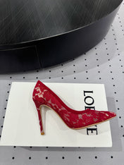 GIANVITO ROSSI 26S HIGH HEELS 105 MM IN DARK RED LACE FABRIC