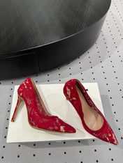 GIANVITO ROSSI 26S HIGH HEELS 105 MM IN DARK RED LACE FABRIC