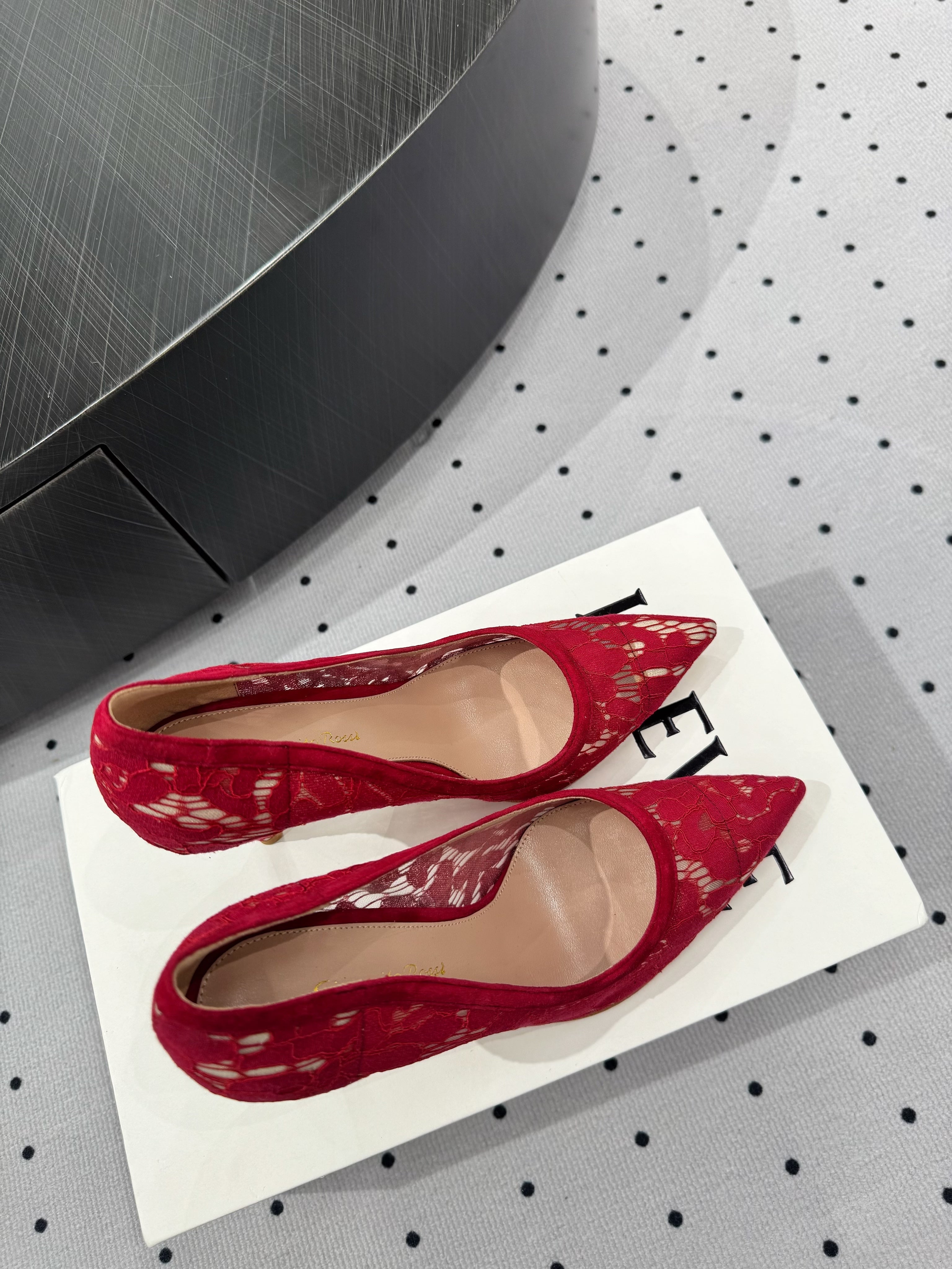 GIANVITO ROSSI 26S HIGH HEELS 105 MM IN DARK RED LACE FABRIC
