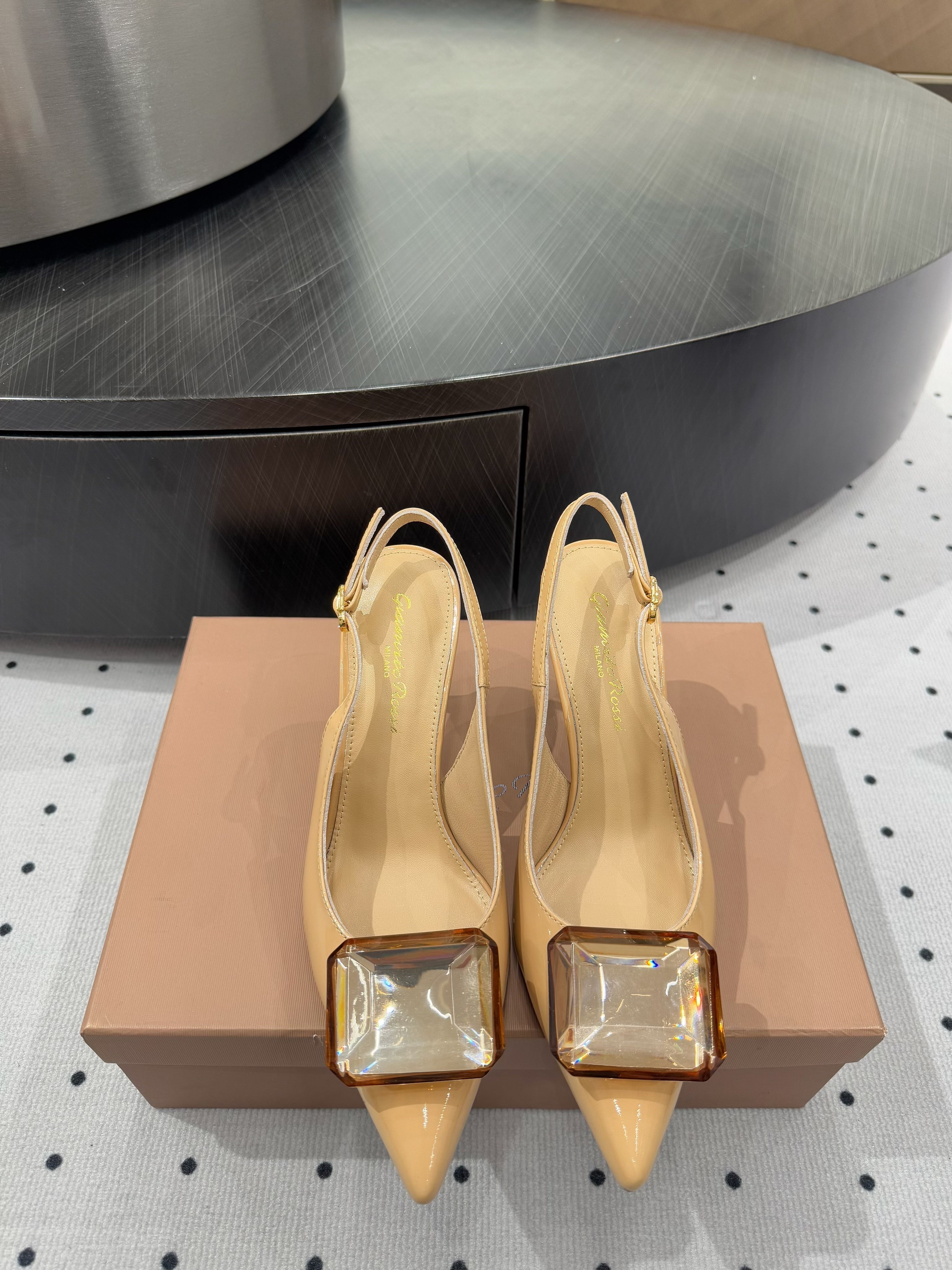 GIANVITO ROSSI 26S HIGH-HEEL SLINGBACKS 85 MM IN BEIGE LAMBSKIN