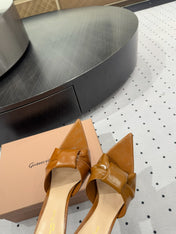 GIANVITO ROSSI 26S KNOTTED STRAP SANDALS 105 MM IN BROWN LAMBSKIN